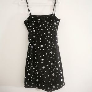 Lulus Starlight Up My Life Black Star Print Tie-Back Mini Dress Size Medium